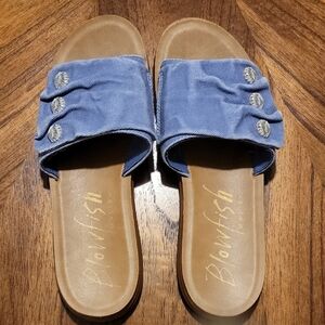 Blowfish Denim Blue Slide Sandals with Button Details